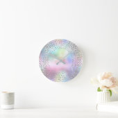 シルバーグレーメタリックユニコーングリッター赤面ピンク ラウンド壁時計 (ホーム)