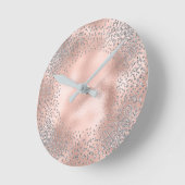 シルバーグレーメタリック紙吹雪グリッター赤面ピンク ラウンド壁時計 (傾斜)