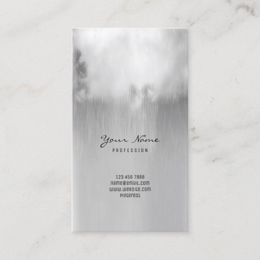 シルバーグレーメタリック雨グラデーション雲ミニマルVIP 名刺 (正面)