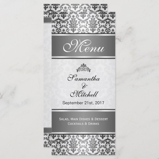 シルバーグレーメニューのブラックダマスク メニュー (正面/裏面)