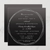 シルバーグレーリース誕生日ブラックグラデーション 招待状 (正面/裏面)