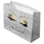 シルバーグレーリーズ赤面メイクアップグリッターブランディング ラージペーパーバッグ (裏面アングル)