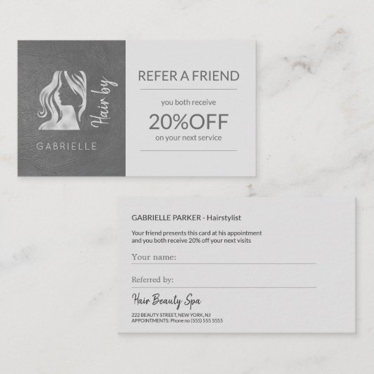 シルバーグレーロゴのヘアスタイルは友人のテンプレートを参照 紹介カード (正面/裏面)