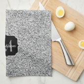 シルバーグレー光グリッタースパークルズモノグラム キッチンタオル (四つ折り)
