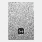 シルバーグレー光グリッタースパークルズモノグラム キッチンタオル (縦)