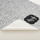 シルバーグレー光グリッタースパークルズモノグラム シェルパブランケット (3/4)