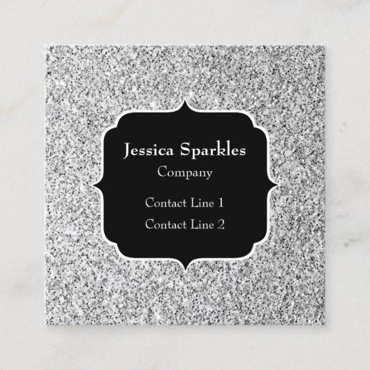 シルバーグレー光グリッタースパークルズモノグラム スクエア名刺 (正面)