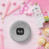 シルバーグレー光グリッタースパークルズモノグラム ペーパーボウル (パーティー)