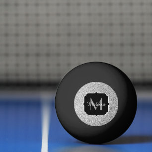 シルバーグレー光グリッタースパークルズモノグラム 卓球ボール