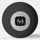 シルバーグレー光グリッタースパークルズモノグラム 卓球ボール (正面)