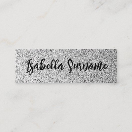 シルバーグレー光グリッタースパークルズ名前をカスタムする スキニー名刺 (正面)