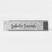 シルバーグレー光グリッタースパークルズ名前をカスタムする デスクネームプレート (正面)