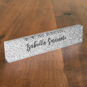シルバーグレー光グリッタースパークルズ名前をカスタムする デスクネームプレート (側面)