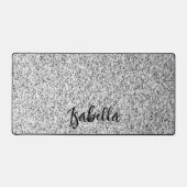 シルバーグレー光グリッタースパークルズ名前をカスタムする デスクマット (正面)