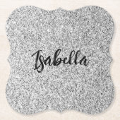 シルバーグレー光グリッタースパークルズ名前をカスタムする ペーパーコースター (正面)