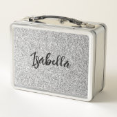 シルバーグレー光グリッタースパークルズ名前をカスタムする メタルランチボックス (裏面)