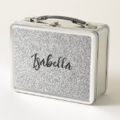 シルバーグレー光グリッタースパークルズ名前をカスタムする メタルランチボックス (正面)