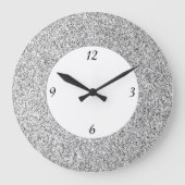 シルバーグレー光グリッタースパークルズ白黒 ラージ壁時計 (正面)