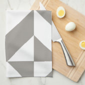 シルバーグレー幾何学的デコキューブパターン キッチンタオル (四つ折り)