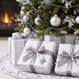 シルバーグレー植物モダンなホワイトクリスマス ラッピングペーパー
