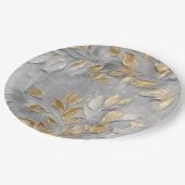 シルバーグレー葉金ゴールド ペーパープレート (アングル)