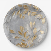 シルバーグレー葉金ゴールド ペーパープレート (正面)