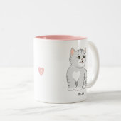シルバーグレー虎猫キティキャット&パーソナライズされた文字Tw ツートーンマグカップ (正面右)