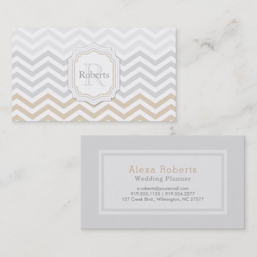 シルバーグレー金ゴールドシボロンモノグラム 名刺 (正面/裏面)