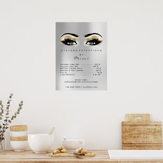 シルバーグレー金ゴールドブラウンメイクアップ目まぶし価格 ポスター (キッチン)