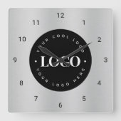 シルバーグレー金属カスタムロゴ会社オフィス スクエア壁時計 (正面)