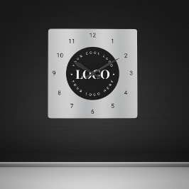 シルバーグレー金属カスタムロゴ会社オフィス スクエア壁時計