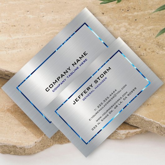 シルバーグレー金属テクスチャステンレススチールルルック 名刺