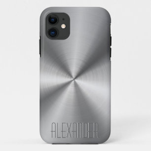 シルバーグレー金属デザインステンレス鋼の外観 iPhone 11 ケース
