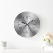 シルバーグレー金属デザインステンレス鋼ルック4 ラージ壁時計 (ホーム)