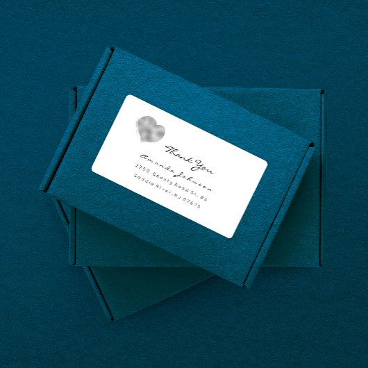 シルバーグレー金属ハートブラシストロークありがとう ラベル