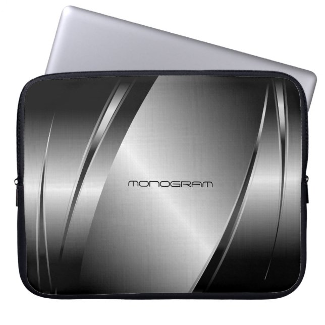 シルバーグレー金属ルックステンレススチールパターン ラップトップスリーブ (正面)