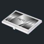 シルバーグレー金属ルックステンレススチールパターン 名刺入れ<br><div class="desc">ダークシルバーの光沢のあるメタリックな外観、ステンレススチール模様の名刺テンプレート。他の製品で利用可能。前面カスタムのイニシャル。</div>
