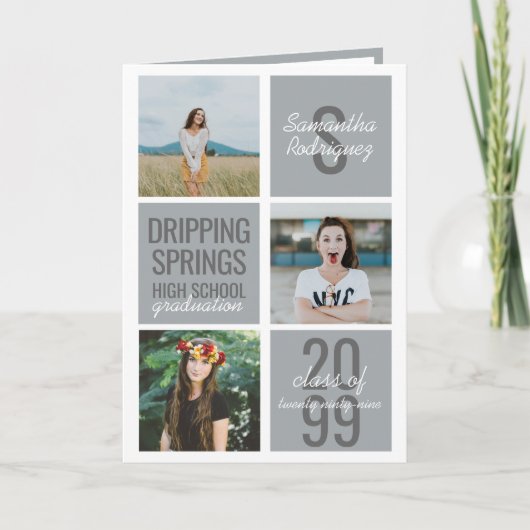 シルバーグレー4フォトおもしろいボックス卒業 招待状 (正面)