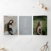 シルバーグレー5フォトおもしろいボックス卒業 三つ折り招待状 (内部)