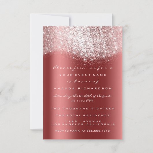 シルバーグレー グリッター バーガンディレッド フォーマル インビテーション (正面)