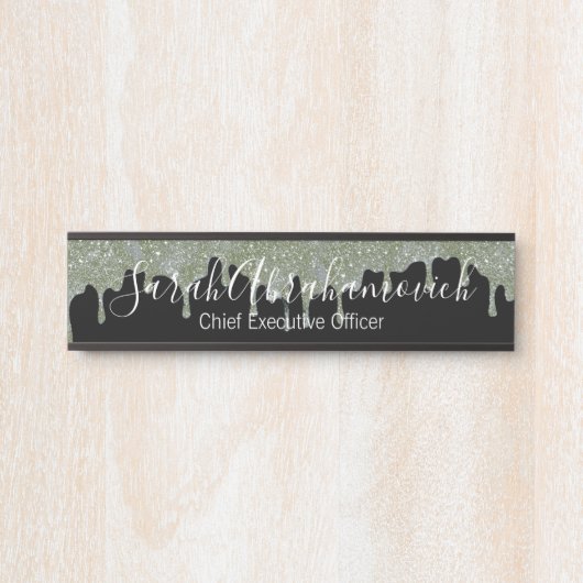 シルバーグレー&ブラックグリッタードリップスオフィスドアサイン サインプレート (正面)
