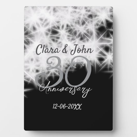シルバーグレー ブラック 30周年 結婚記念日 グリッター フォトプラーク (正面)