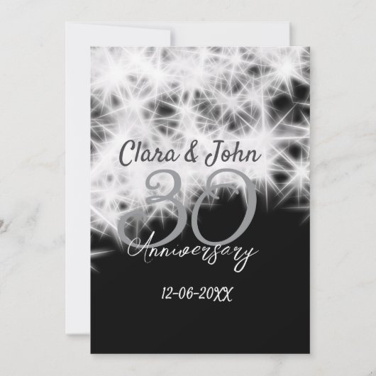 シルバーグレー ブラック 30周年 結婚記念日 グリッター 招待状 (正面)