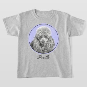 シルバーグレー ブルーのミニチュア・プードルのおもちゃの犬のアート Tシャツ