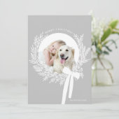 シルバーグレー&ホワイトクリスマスリースミニマル写真 シーズンカード (スタンド正面)