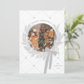 シルバーグレー&ホワイトクリスマスリース写真 シーズンカード (スタンド正面)