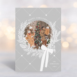 シルバーグレー&ホワイトクリスマスリース写真 シーズンカード