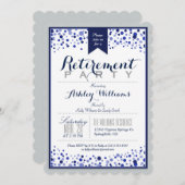 シルバーグレー、ホワイト、ネイビーブルーの退職パーティー 招待状 (正面/裏面)
