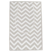 シルバーグレー & ホワイト 厚 チェブン 結婚式 誕生日 ミディアムペーパーバッグ (正面)