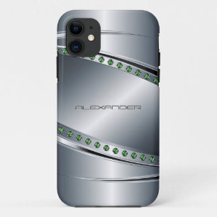 シルバーグレー – メタルルック – ダイヤモンド – モノグラム iPhone 11 ケース